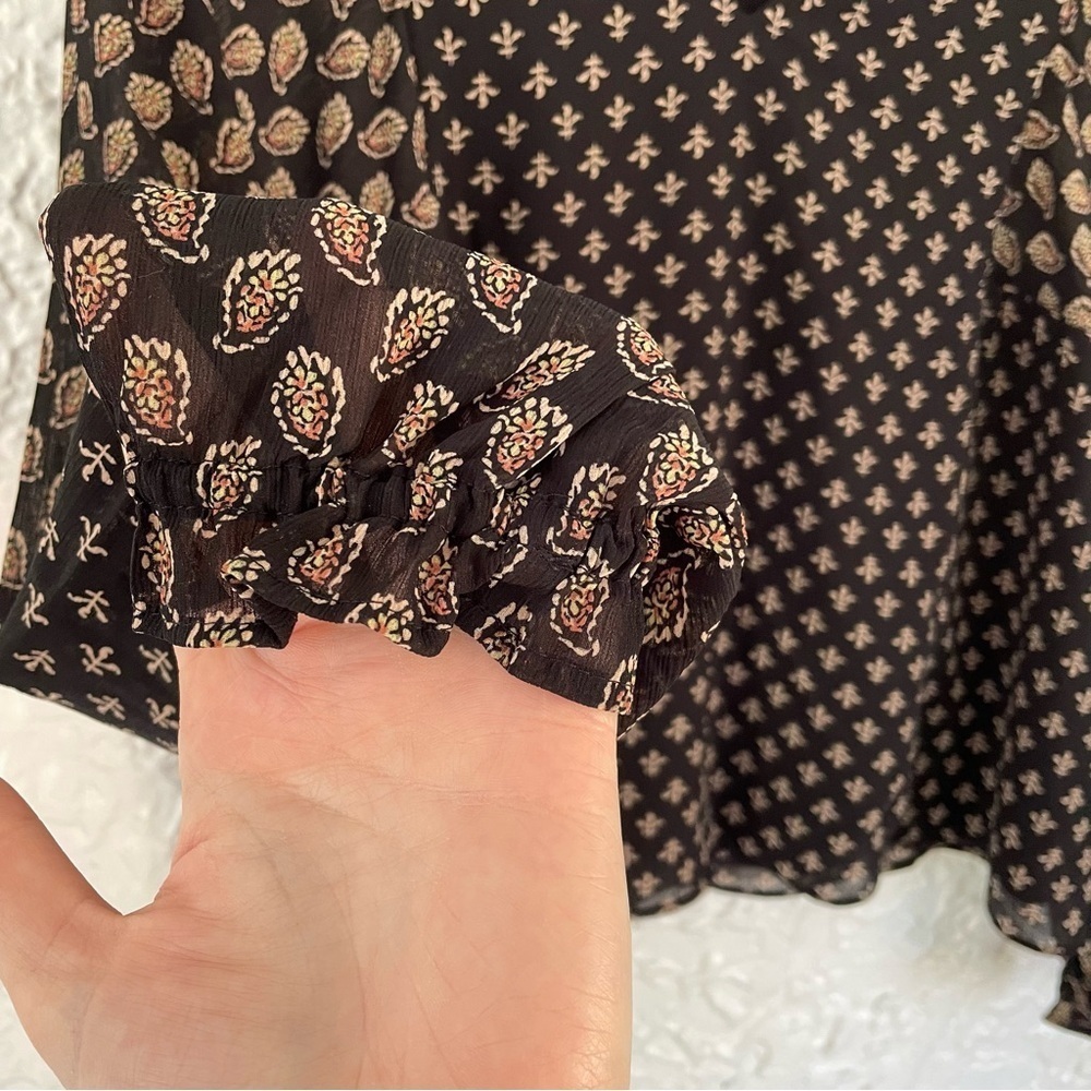 Women’s Madewell Sheer-Sleeve Top in Brushstroke Paisley Mix Size Small Black - Picture 5 of 10